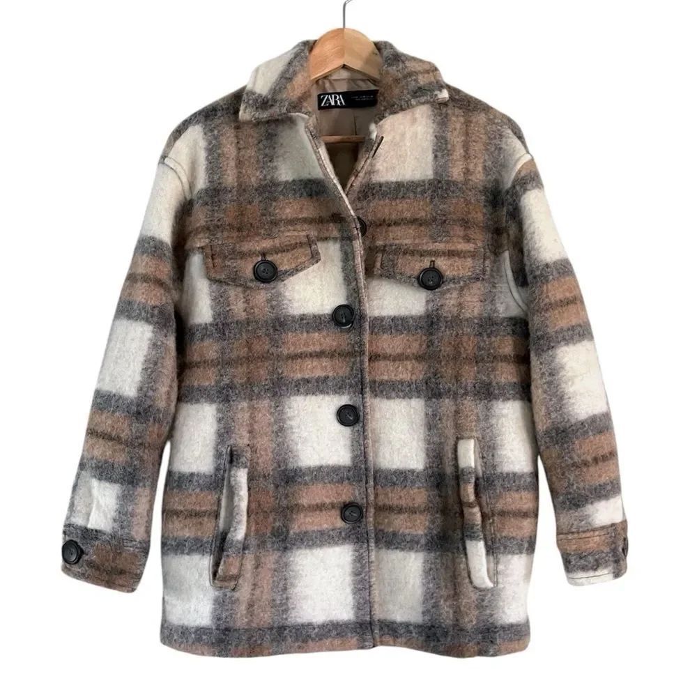 Zara Wool Plaid Shirt Jacket Size XS